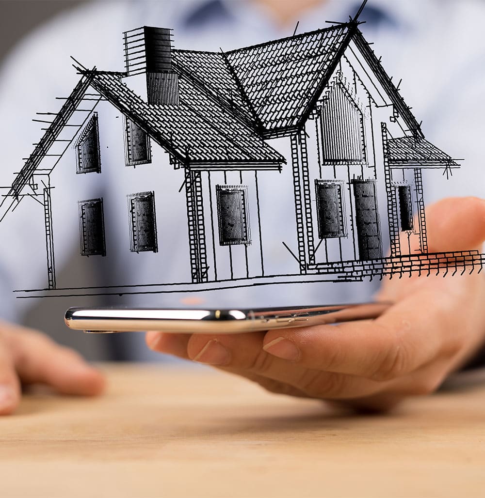 Projet de rénovation sur-mesure – Groupe Logéos Haut-Rhin Illustration d’un projet immobilier sur smartphone, symbolisant les solutions de rénovation du Groupe Logéos